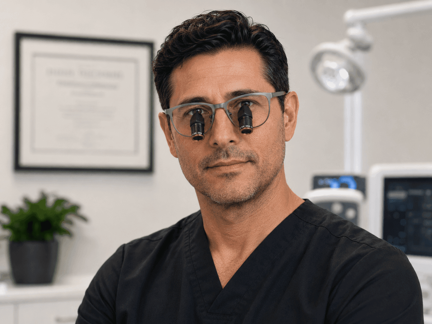 Clinician wearing Medusa surgical loupes