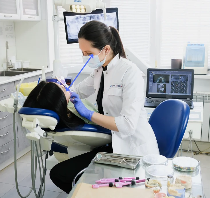 Dental professional measuring working distance